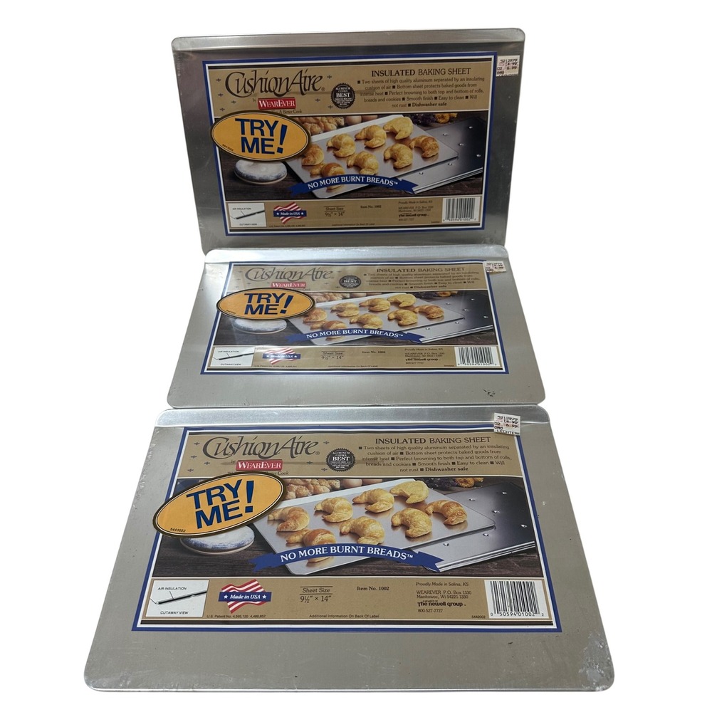 Set of 3 WearEver CushionAire Insulated Baking Sheets 9.5x14 Aluminum 1002 USA